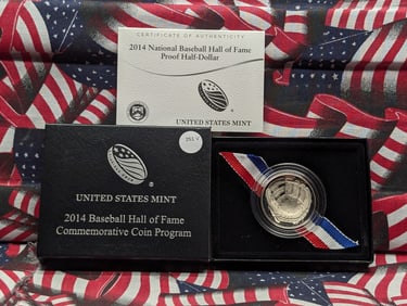 2014-S U.S. National Baseball Hall Of Fame Proof Half Dollar In OGP With COA