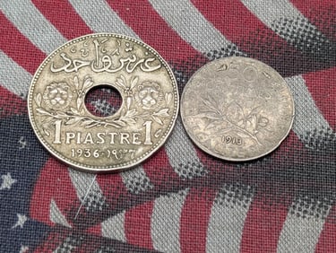1936 Lebanon 1 Piastres - XF & 1913 France 50 Silver Centimes (2 PCS)