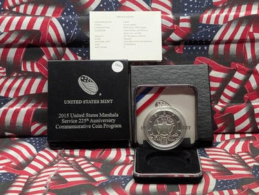 2015-P U.S. Marshals Service 225th Anniversary Commemorative 90% Silver Dollar Coin In OGP With COA,