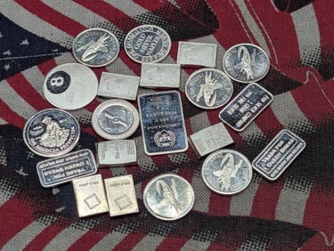 1 Gram Each .999 FINE SILVER Various Designed Miniature Rounds & Art Bars (20 PCS - 20 Grams Total)