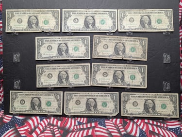 Lot of Ten 1963 B Series $1.00 Joseph W. Barr Federal Reserve Notes