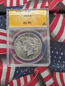 1928 Peace Dollar, ANACS AU 50 - BIG Key Date! Low Mintage!