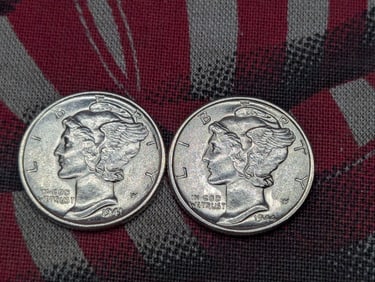 1941 & 1944 Mercury Silver Dimes - Both BU (2 PCS)