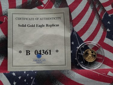 2003 PROOF 1933 Double Eagle Commemorative 0.5 Gram SOLID 0.585% GOLD Round in Capsule w/ COA