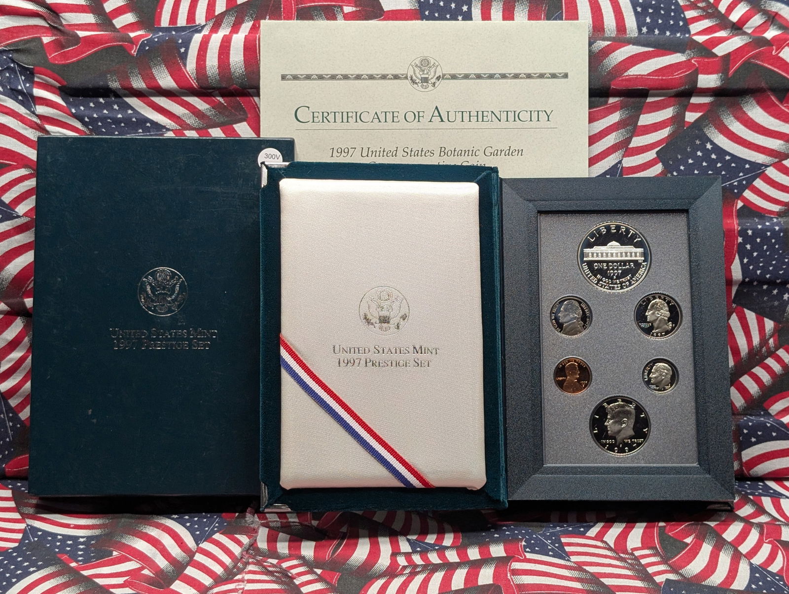 1997-S U.S. Prestige Set In OGP With COA, Semi Key Date Set!, Includes the 90% Silver Dollar (1 of 5)