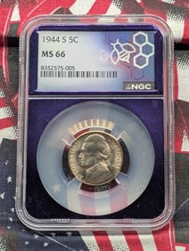 1944-S Jefferson Nickel - NGC MS66 - 35% Silver War Time Issue