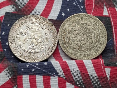 1965 & 1959 Mexico 1 Peso, 10% Silver Each