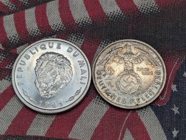 1938-G Germany 2 Silver Reichsmark & 1961 Mali 25 Francs (2 PCS)