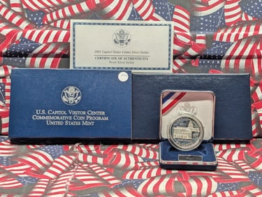 2001-P Capitol Visitor Center 90% Silver Dollar In OGP With COA.