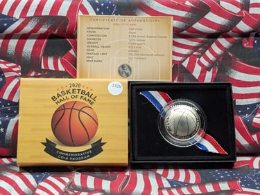 2020-S Basketball Hall Of Fame Clad Proof Half Dollar In OGP With COA