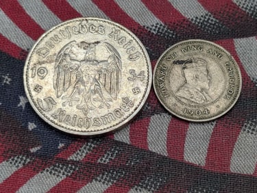 1904 Jamaica Farthing - VF & 1934-D Germany 5 Silver Reichsmark (2 PCS)