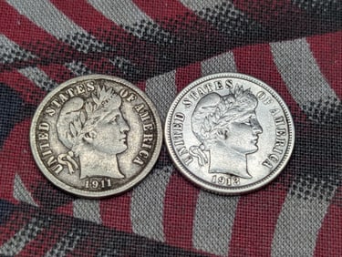 1913 - XF & 1911-D - FINE/VF Barber Silver Dimes (2 PCS)
