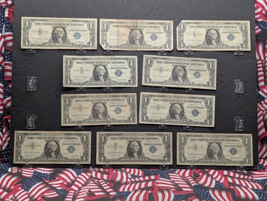 Lot of Ten Various 1957 Series $1.00 Silver Certificates - (4) 1957's, (3) 57 A's, (3) 57-B's