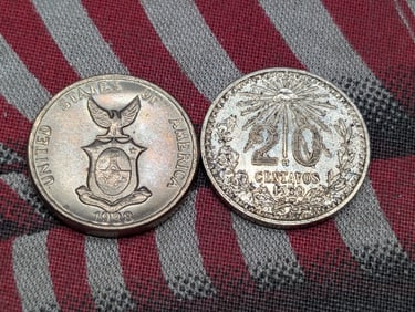 1939 Mexico 20 Silver Centavos & 1938-M Philippines 5 Centavos - MS63 (2 PCS)