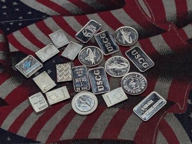 1 Gram Each .999 FINE SILVER Various Designed Miniature Rounds & Art Bars (20 PCS - 20 Grams Total)