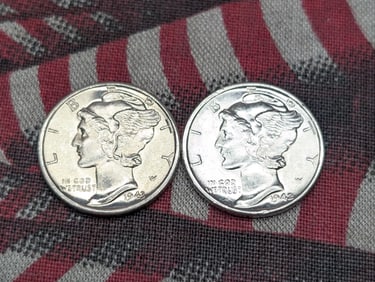 1942-S & 1943-S Mercury Silver Dime - Both BU (2 PCS)