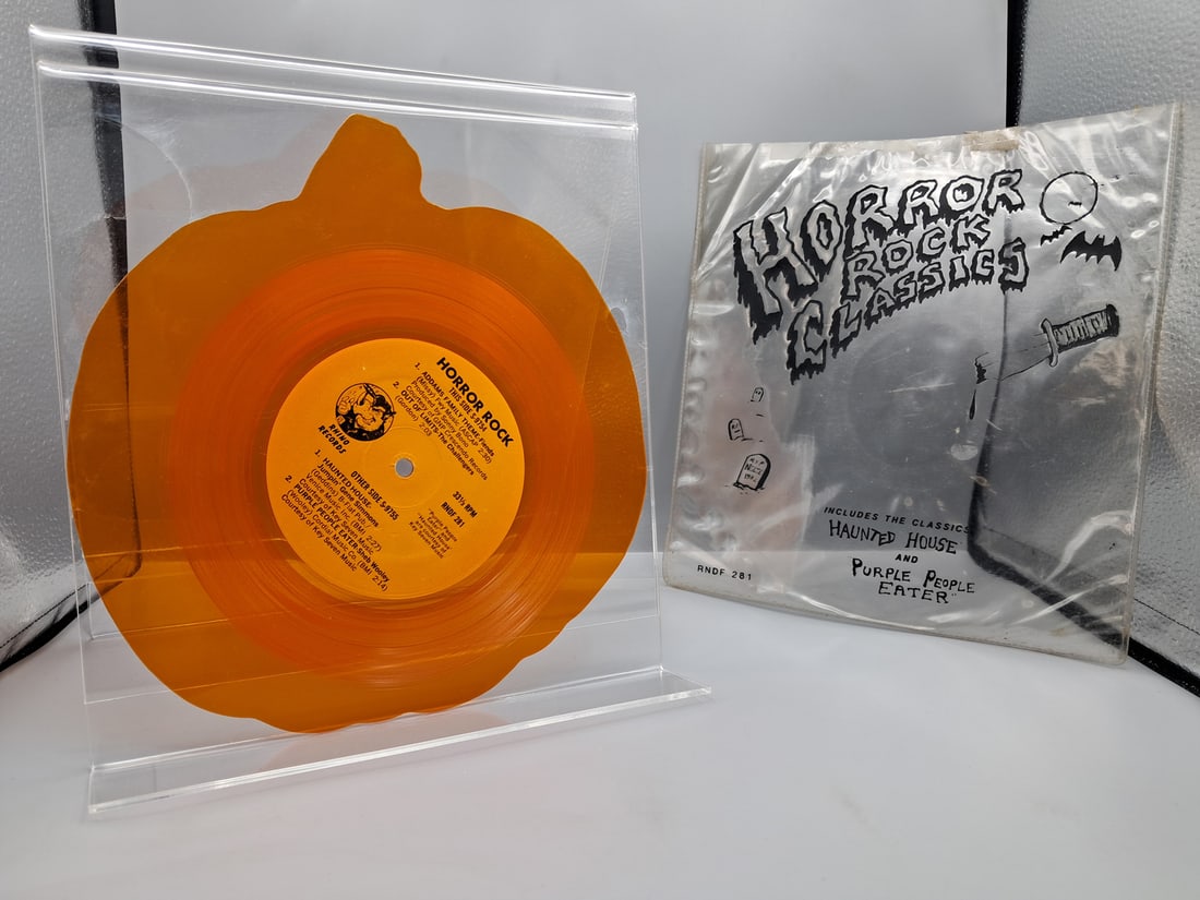 1983 Horror Rock Classics Compilation 7" 33 RPM Orange Translucent Pumpkin Shaped Vinyl Record -