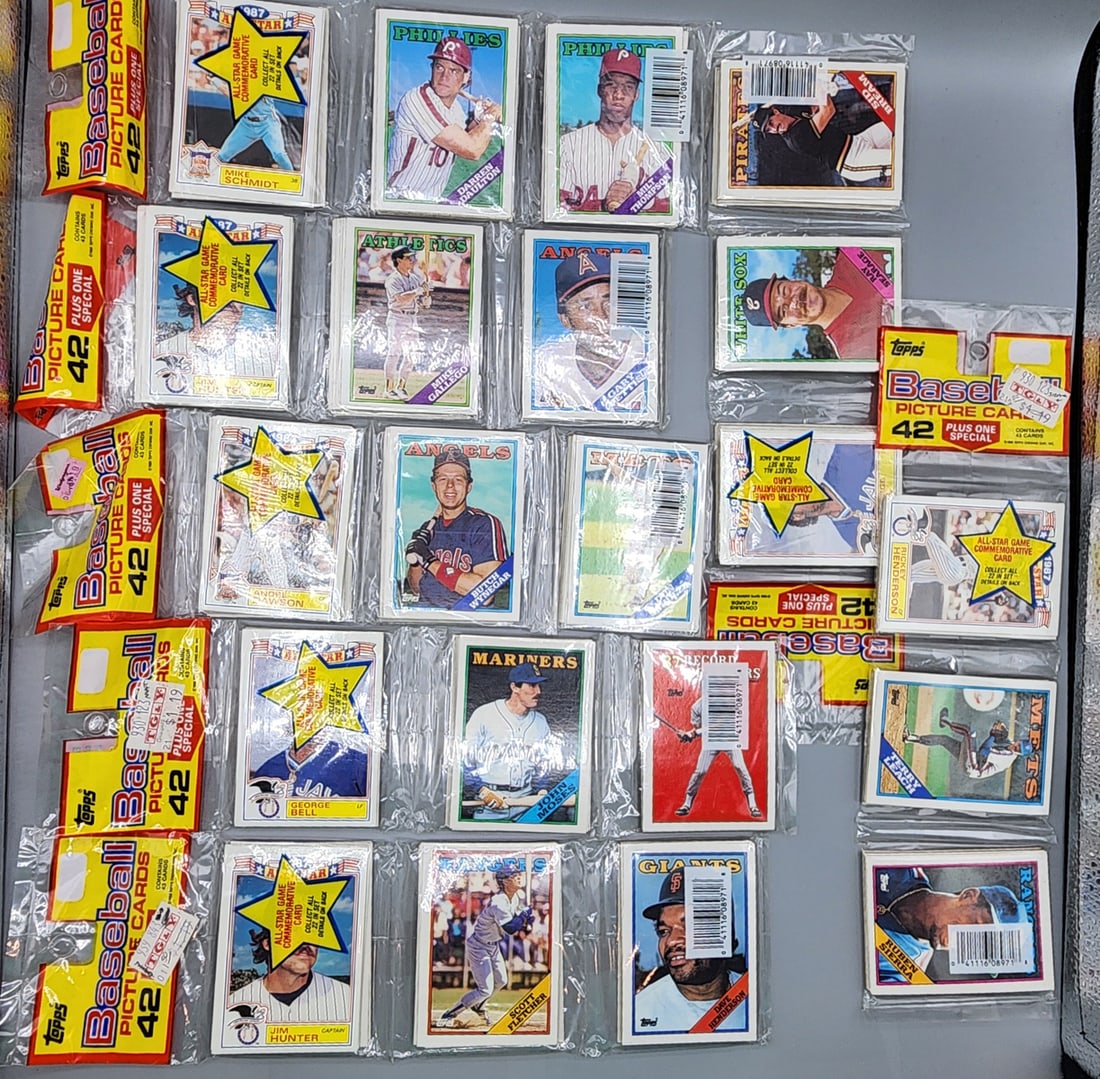 (14) 1988 Topps Rack Packs - All With HOFers on front or back - Most on front: (14) 1988 Topps Rack Packs - All With HOFers on front or back - Most on front