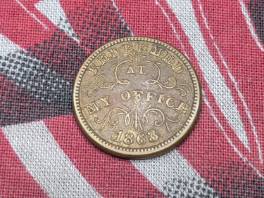 1863 Merchant Civil War Token. OBV: "Redeemed At My Office". REV: "Oliver Boutwell, Miller, Troy,