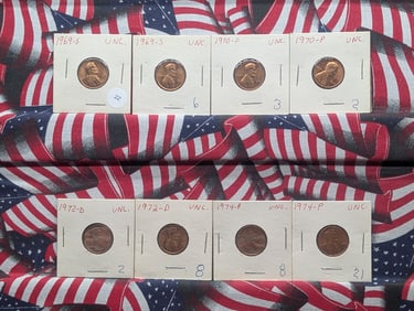 (2) 1969-S, (2) 1970-P, (2) 1972-D, (2) 1974-P BU Lincoln Memorial Cent
