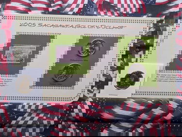 2005-S Proof & 2005 P & D Uncirculated Sacagawea Dollars with Stamp