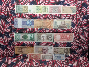 Assortment Of Foreign 16 Different Banknotes From 16 Different Countries.