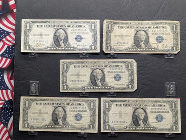 1935-C 1935-D 1935-E 1935-F 1935-G $1 Blue Seal Silver Certificates. Bust Of George Washington. 5
