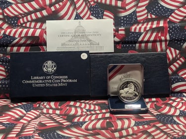 2000-P Library of Congress Commemorative Proof 90% Silver Dollar with Box & COA