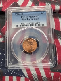 1982-D Zinc Large Date Lincoln Memorial Cent MS66 RD By PCGS