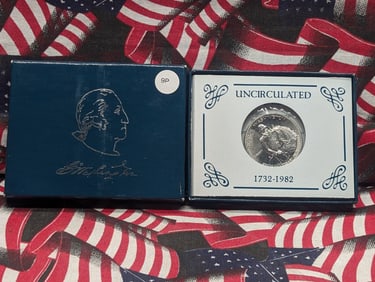 1982-D Uncirculated 90% Silver George Washington Commemorative Half Dollar, Better Date! Book is $12