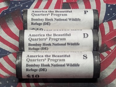2015 P,D, S America the Beautiful Quarter Ten Dollar Rolls Bombay Hook National Wildlife Refuge,