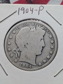 1904 P Barber Half Dollar Circulated, 90% Silver