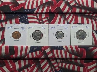 1970-D Lincoln Memorial, Jefferson Nickel, Roosevelt Dime, & Washington Quarter