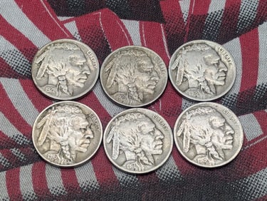 1916, 1917, 1918, 1919, 1920, 1921, U.S. Buffalo Nickels. Full 4-Digit Dates.