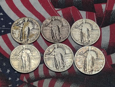 1925, 1926, 1927, 1928, 1929, 1930 United States Standing Liberty Quarters.