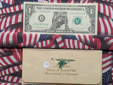 Series 1988-A, Treaty of Greenville Bicentennial Bank Note, Legal Tender Overprint. Printed for the