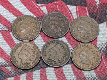 1897, 1898, 1899, 1900, 1901, 1902 Indian Head Cents. 6 Coins.