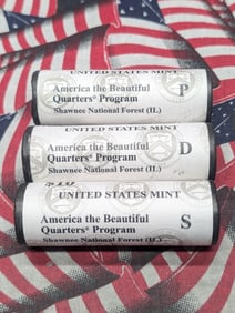 2016 P,D, S America the Beautiful Quarter Ten Dollar Rolls Shawnee National Forest, Uncirculated and