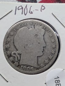 1906 D Barber Half Dollar Circulated, 90% Silver
