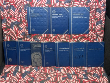 NO Coins - Assortment of 10 Whitman “Punch-In?? Coin Folders. Cents, Nickels, Dimes, Quarters.