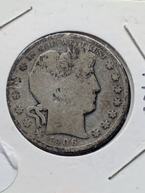 1906 S Barber Half Dollar Circulated, 90% Silver