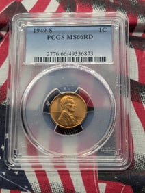 1949-S Lincoln Wheat Cent MS66 RD By PCGS