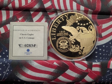 24K Gold Plated Classic Eagles Colossal Coin, 2.75 Inches in Diameter