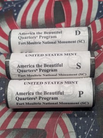 2016 P, D, S America the Beautiful Quarter Ten Dollar Rolls Fort Moultrie National Monument,