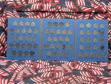1938-1961 Jefferson Nickels 65 Coin Set In Whitman Folder. Includes All Key Dates. & 11 WWII 35%