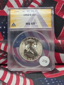 1952 S Franklin Half Dollar ANACS MS65, 90% Silver