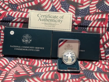 1996-S "90% Silver Proof" National Community Service Commemorative Dollar in OGB & COA