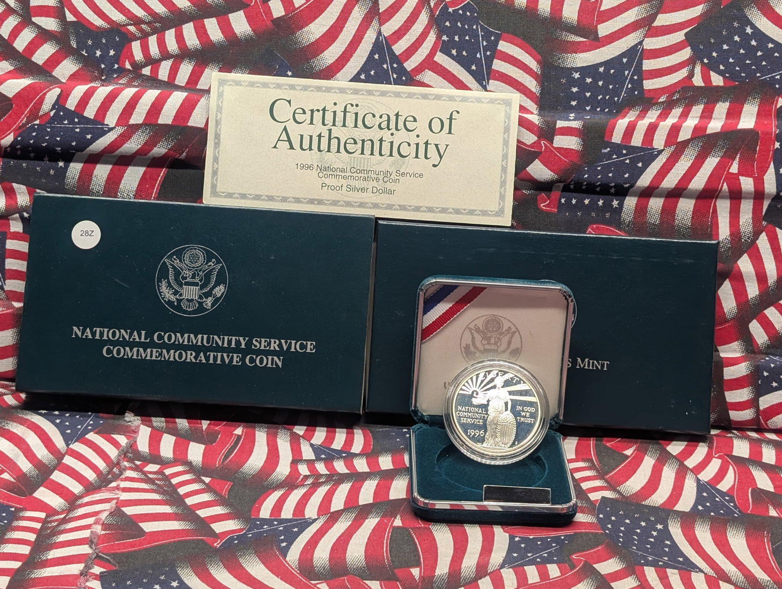 1996-S "90% Silver Proof" National Community Service Commemorative Dollar in OGB & COA: 1996-S "90% Silver Proof" National Community Service Commemorative Dollar in OGB & COA