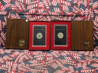 1973-S 1974-S Proof Eisenhower 40% Silver Dollars In Original “Brown Box?? Government Packaging.