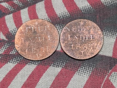 1836 V 1c & 1837 J 1c Nederland East Indie Coins, Nice Grades, Over 185 Years Old!